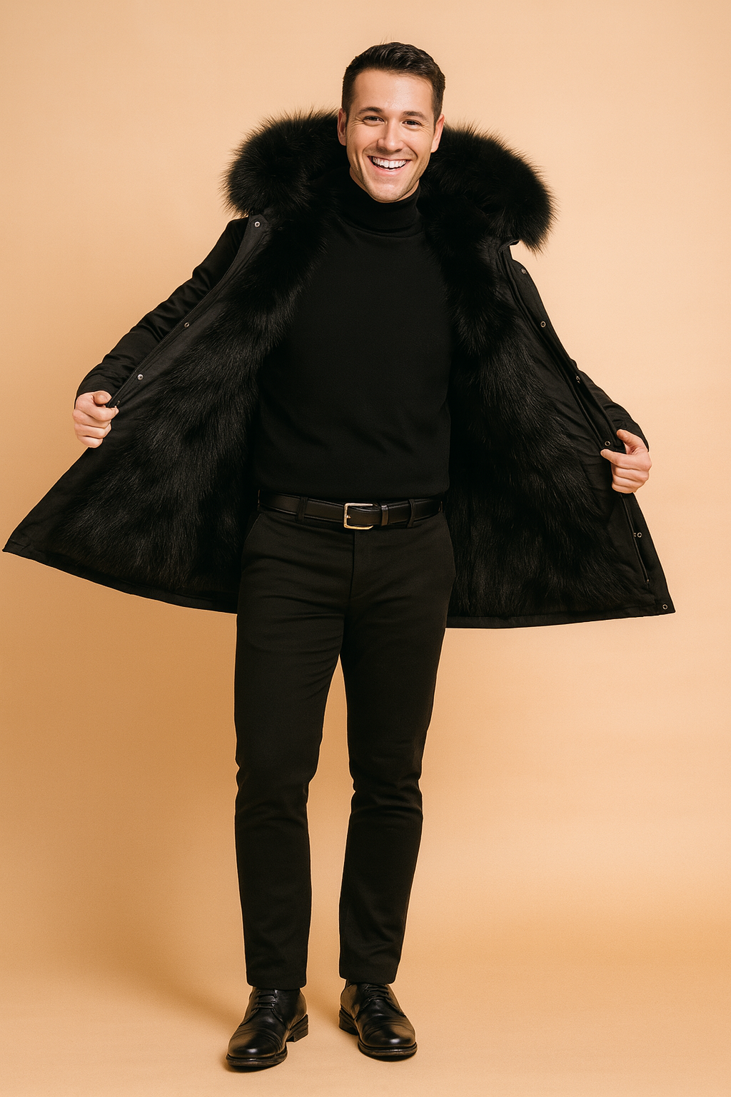 Men's fashion outerwear: a warm, hooded winter parka jacket for stylish cold weather adventures.