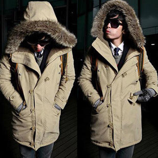 Men's warm winter parka jacket with removable hood, ideal for cold weather outerwear.