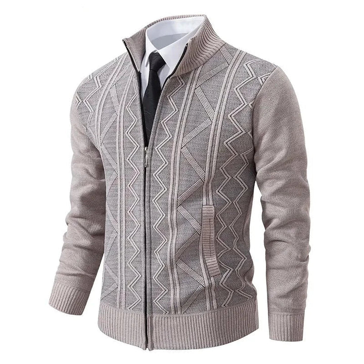 Stylish men's winter jacket: warm puffer with knitted sleeves and convenient zip-up closure.