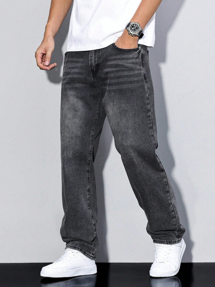Washed men's straight leg pants, perfect for a relaxed yet fashionable look.