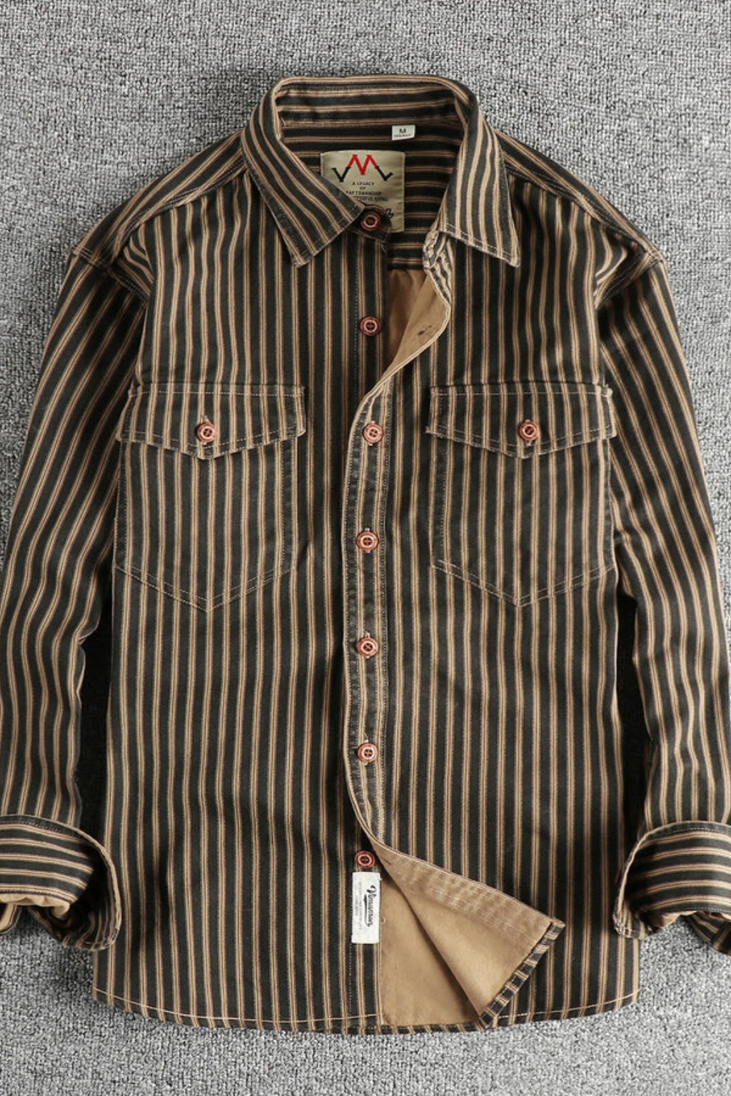 Stylish men's long sleeve shirt with a washed striped design and comfortable loose fit.