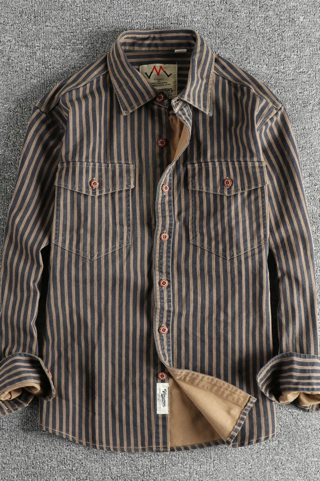 Relaxed fit men's striped long sleeve shirt with a washed look, ideal for casual outfits.