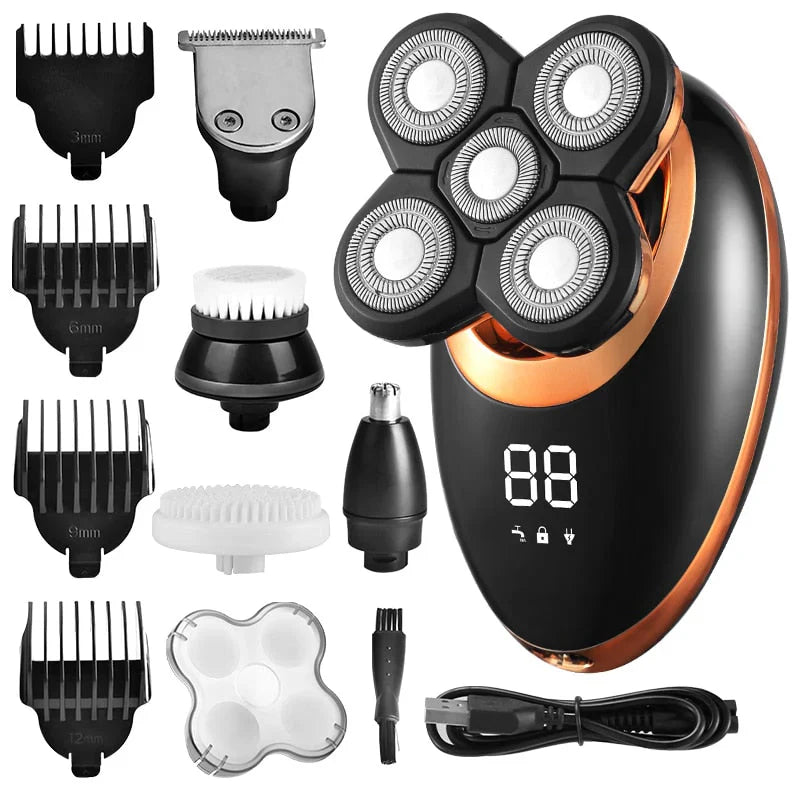 Men's waterproof cordless multi-functional trimmer for beard, body, and hair grooming. Rechargeable electric shaver.