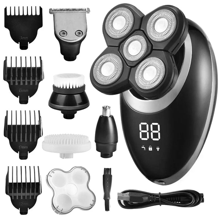 Sleek men's waterproof cordless electric trimmer. Ergonomic design for comfortable beard, body, hair grooming.