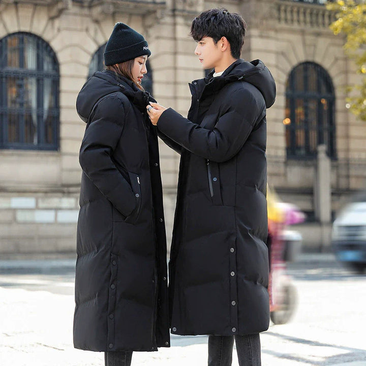 Men's waterproof down parka with adjustable hood, ideal winter coat for cold weather