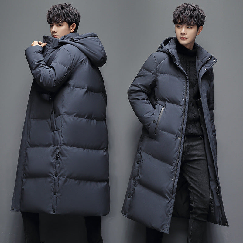 Stay dry and warm in this mens down jacket featuring an adjustable hood for ultimate comfort
