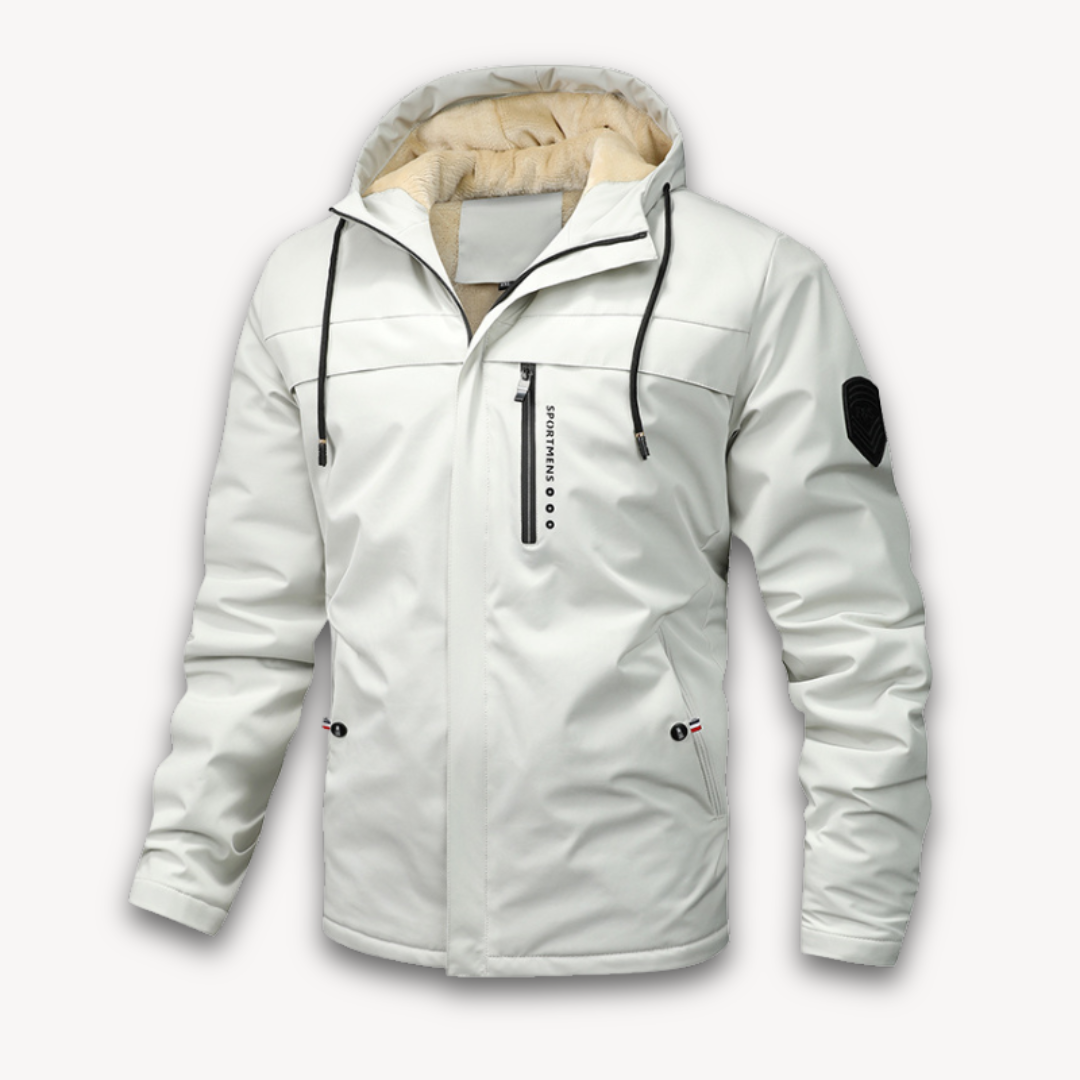 Casual men's windbreaker, waterproof and hooded, perfect for outdoor activities.