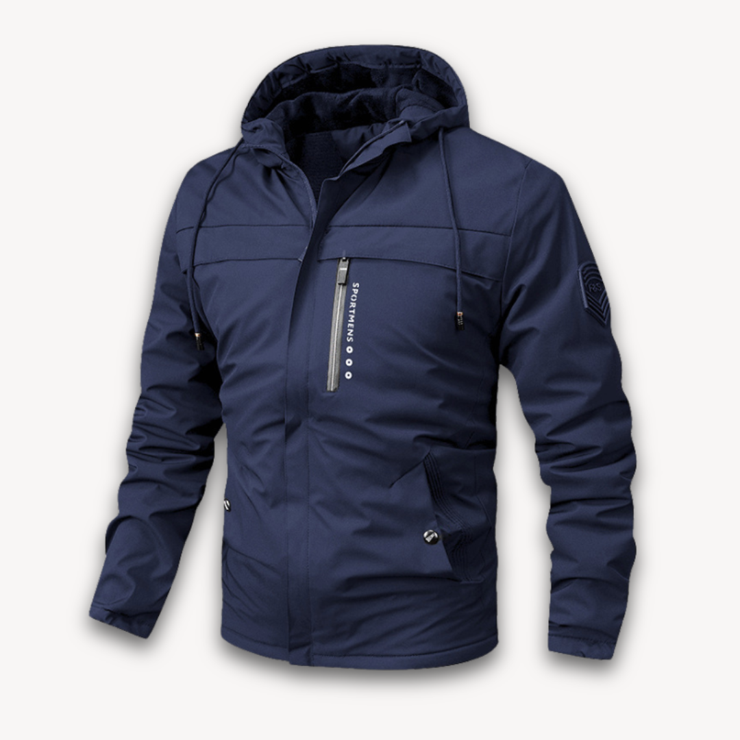 Durable men's outerwear: hooded, waterproof, and stylish zipper jacket for men.