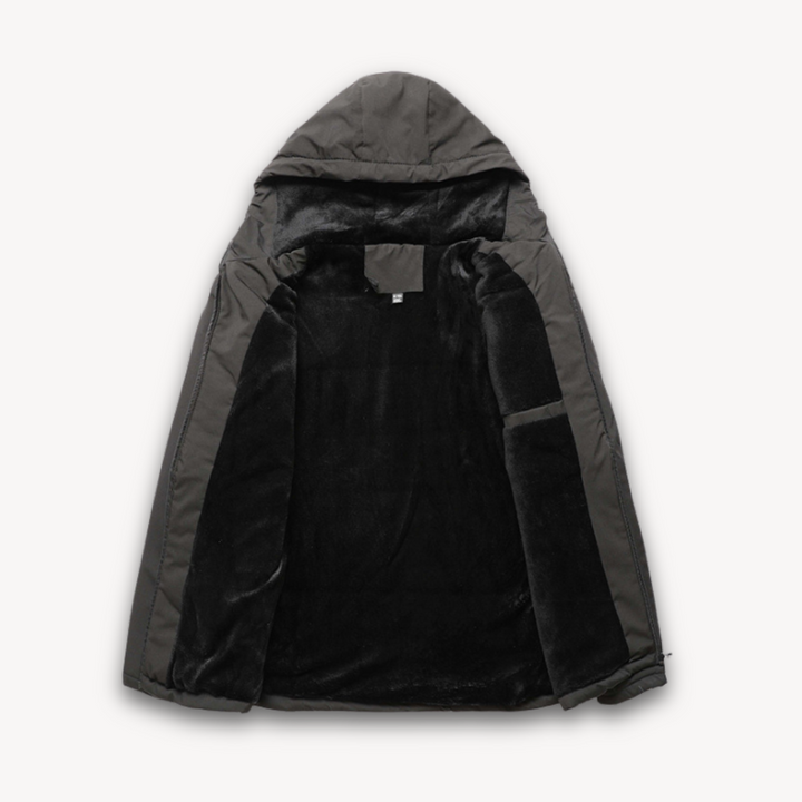 Durable men's windbreaker, hooded and waterproof, offering optimal protection and style.