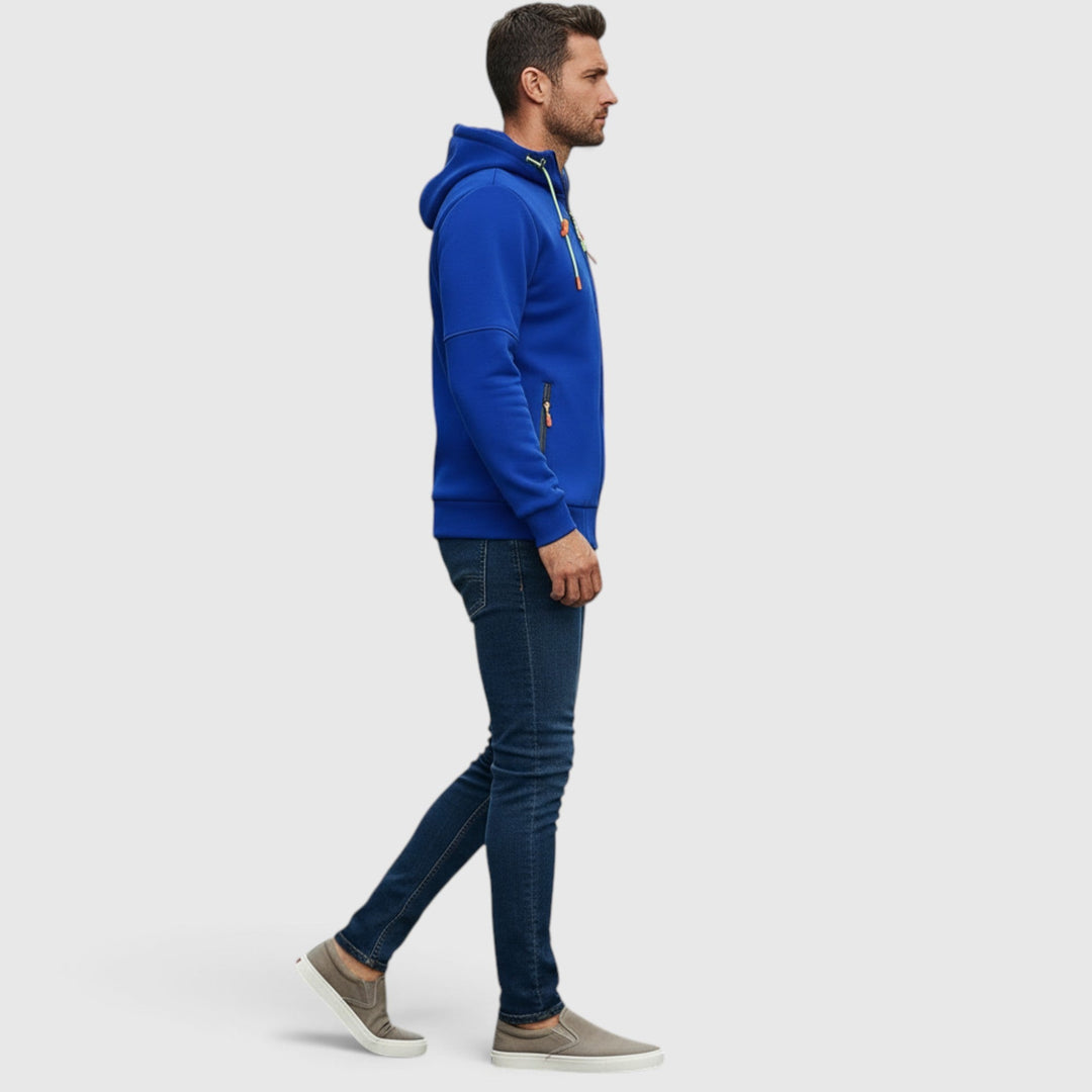 Casual men's zip-up hoodie, waterproof and loose-fit. Perfect for fall fashion & daily wear.