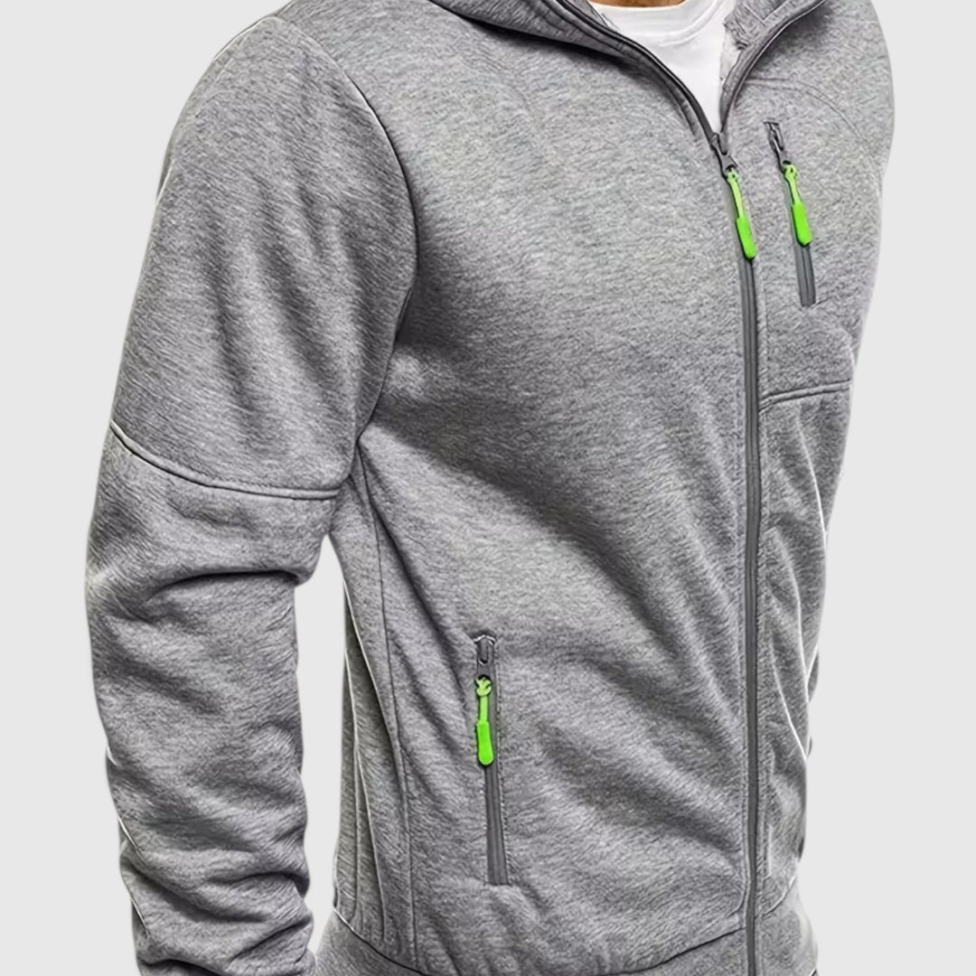 Winter-ready men's waterproof hooded coat. Comfortable loose-fit zip-up for warmth & style.