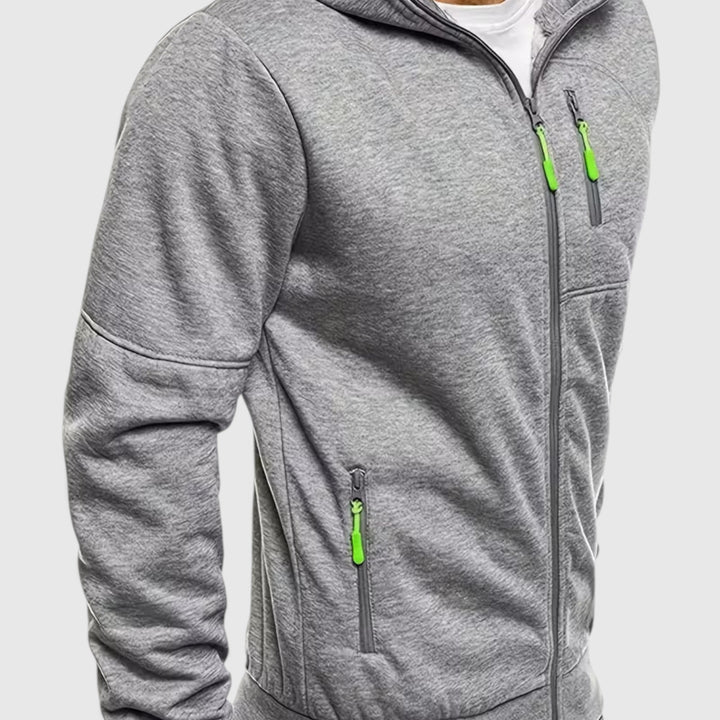 Winter-ready men's waterproof hooded coat. Comfortable loose-fit zip-up for warmth & style.