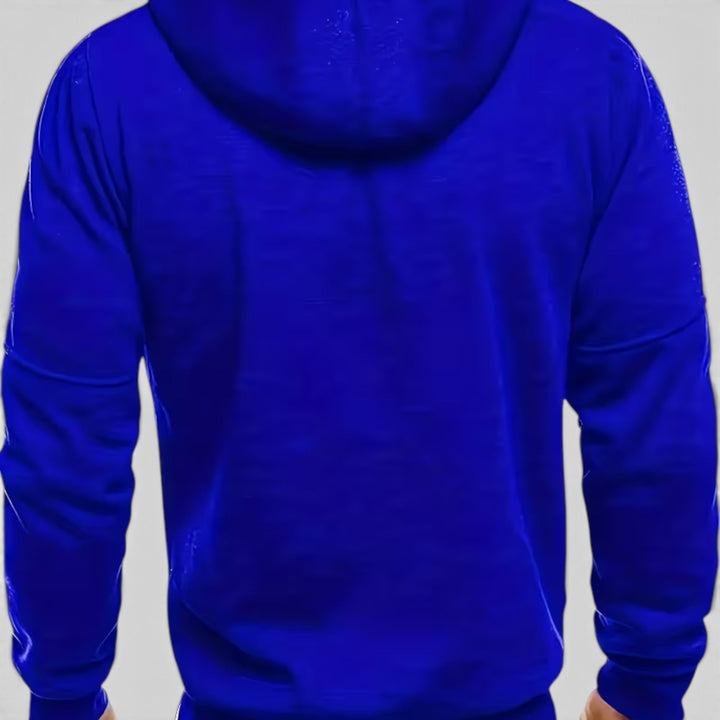 Waterproof hooded coat for men, a loose-fit zip-up perfect for fall and winter outfits.
