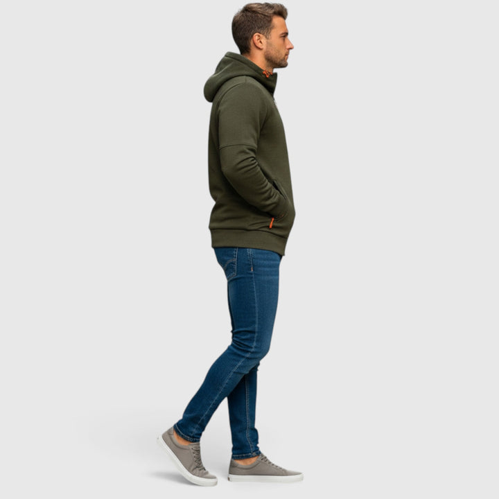 Stylish men's waterproof hooded coat, ideal for winter outfits. Loose fit, comfortable & versatile.