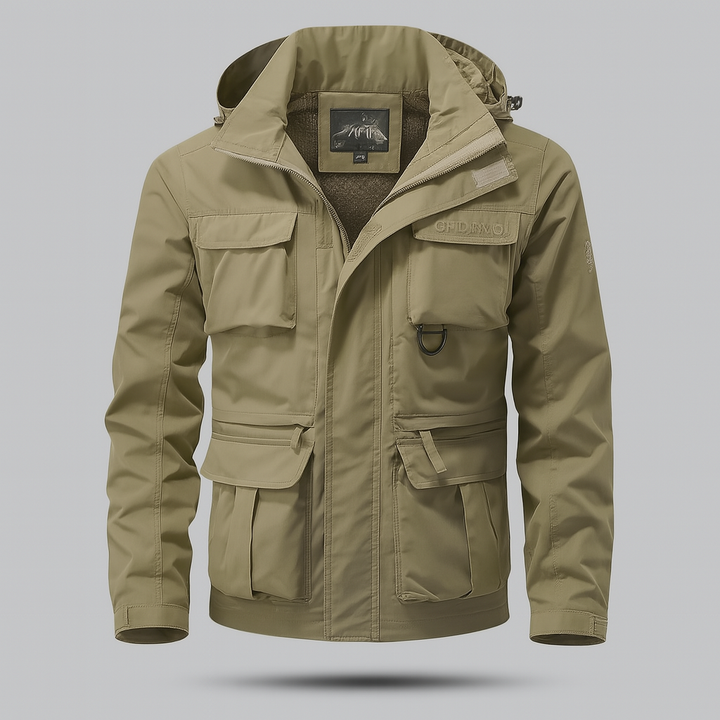 Durable men's military jacket with adjustable hood, perfect for winter commutes.