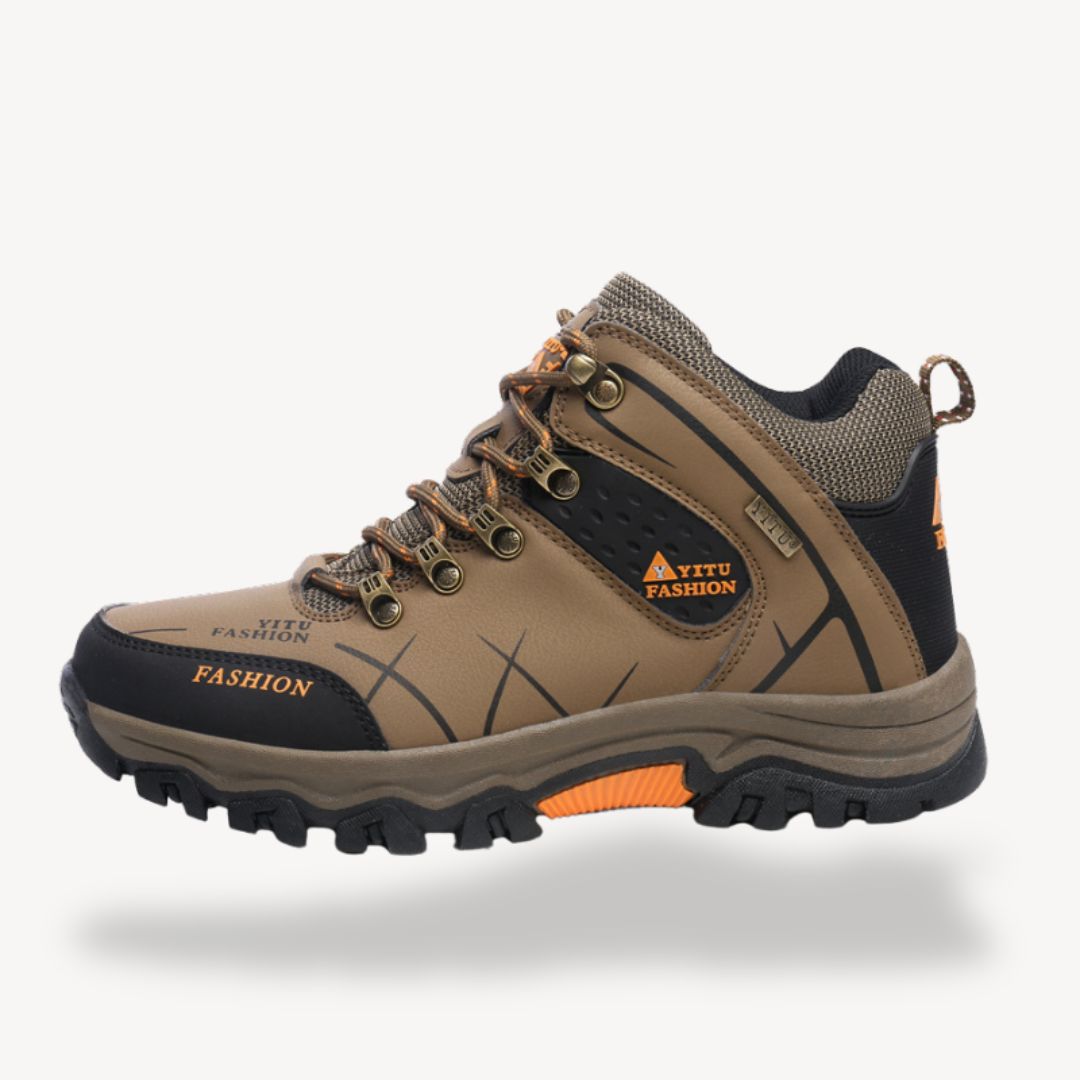 Comfortable men's orthopedic hiking boots, waterproof for all-weather outdoor adventures & trail walking.