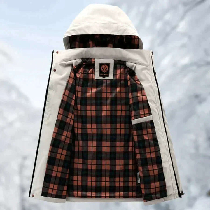 Insulated men's puffer coat. Durable, waterproof outerwear for winter. Stay warm & dry.