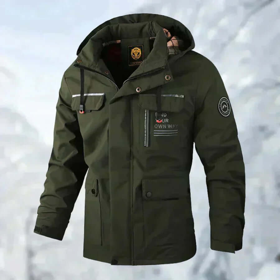 Cozy men's insulated puffer jacket. Waterproof, warm, and comfortable for winter adventures.