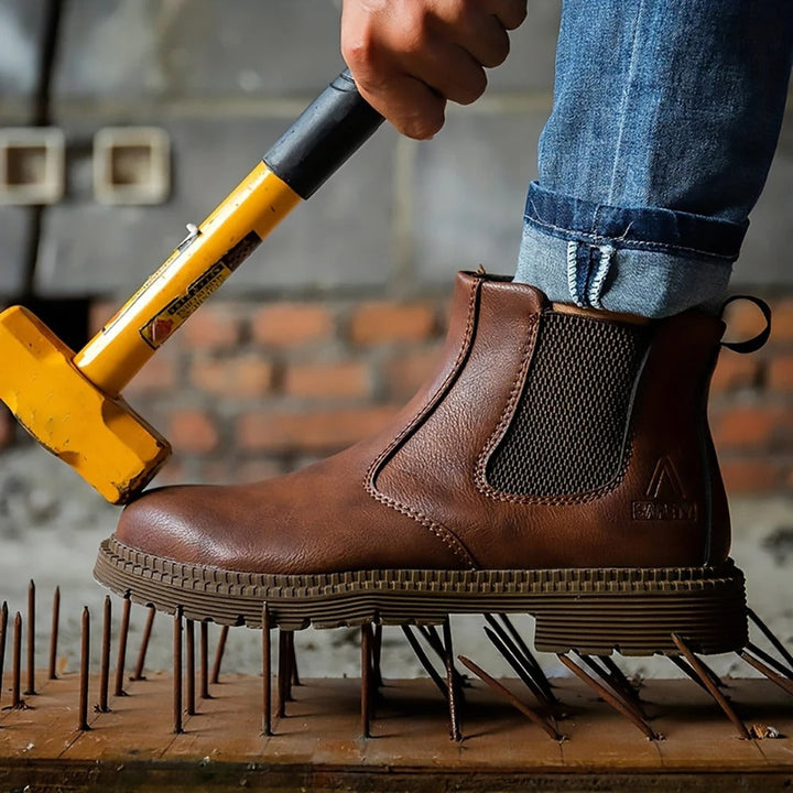 Protective men's waterproof steel toe work shoes, designed for slip-resistance, comfort & durability in demanding jobs.