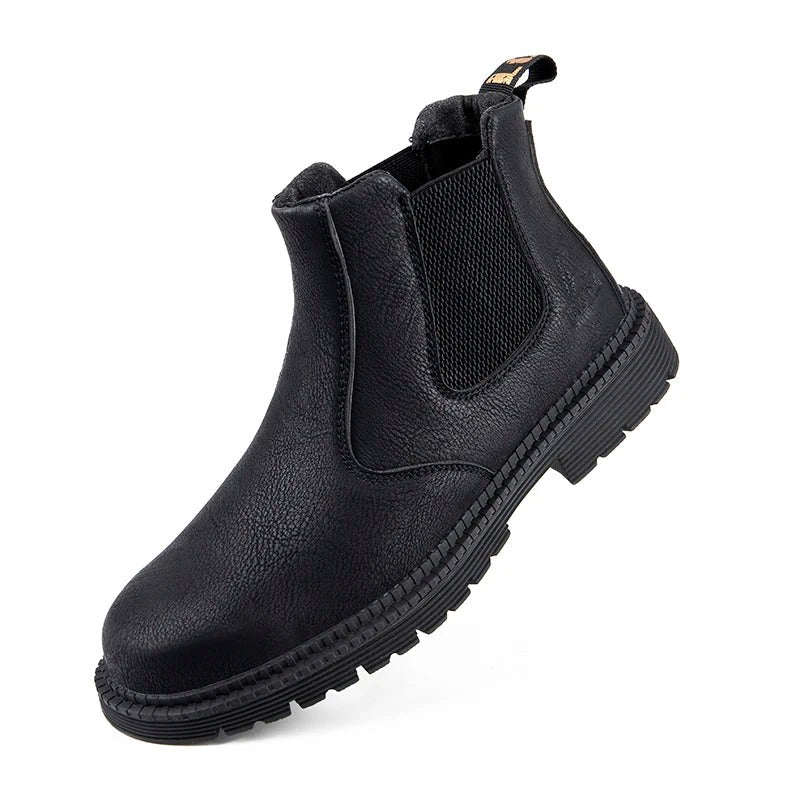 Durable men's steel toe work boots, waterproof & slip-resistant, ideal for construction sites & demanding jobs.