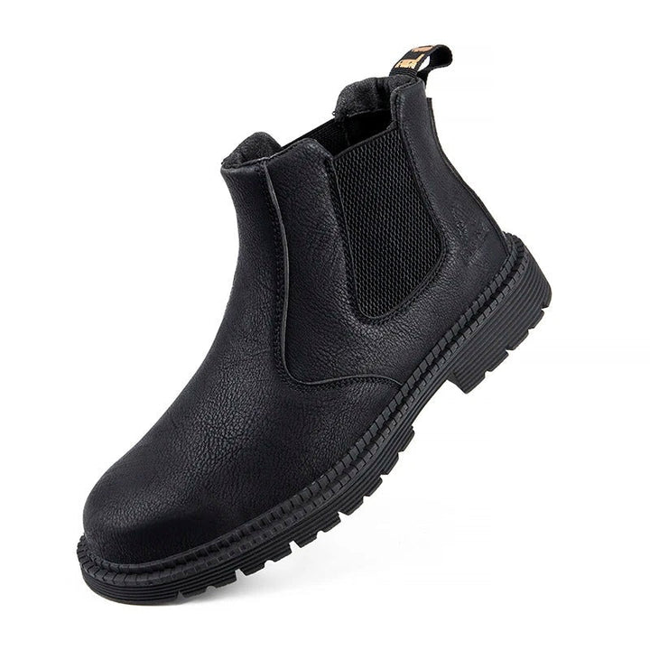 Durable men's steel toe work boots, waterproof & slip-resistant, ideal for construction sites & demanding jobs.