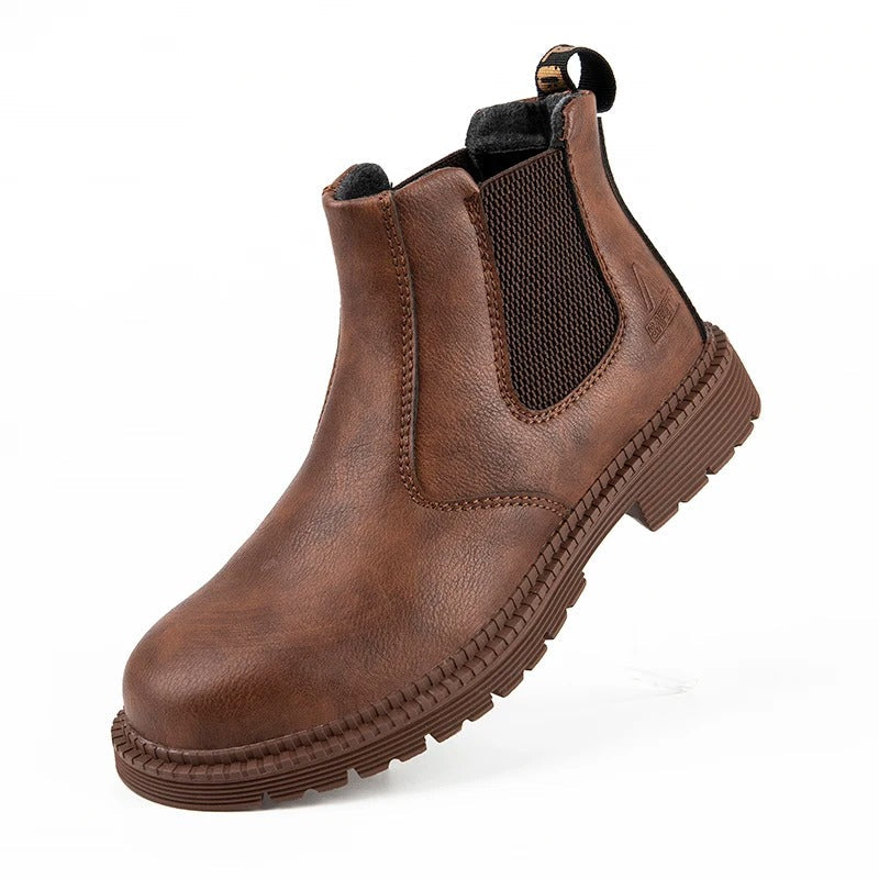 Industrial men's safety shoes with steel toe, waterproof design & slip-resistant sole for ultimate workplace protection.