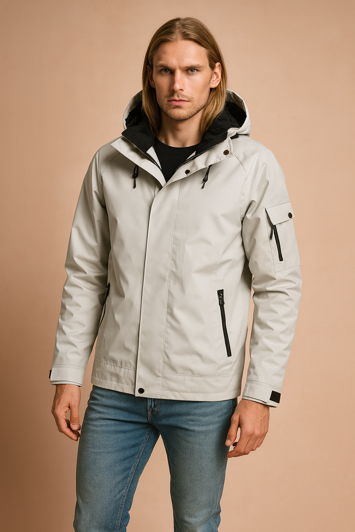 Durable men's winter jacket with hood, offering tactical and waterproof protection.