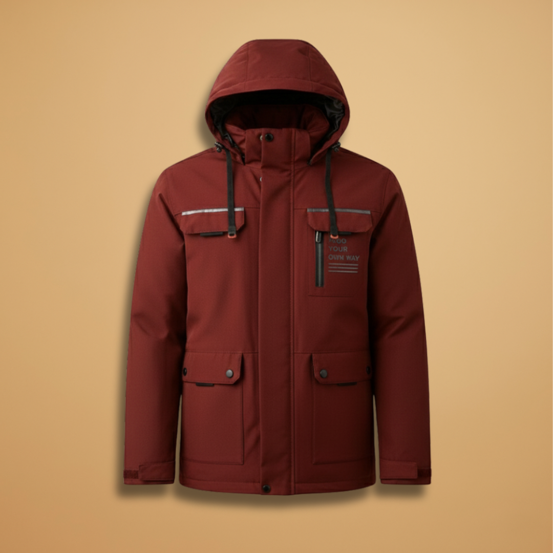 Men's waterproof windbreaker jacket offering all-weather protection and outdoor versatility.