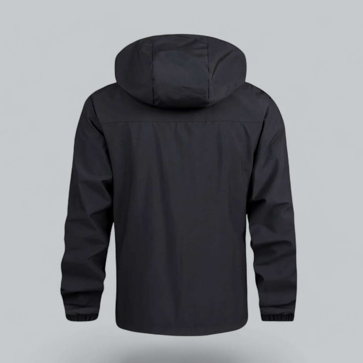 Men's casual waterproof windproof jacket. Durable outerwear with a detachable hood for everyday weather protection.