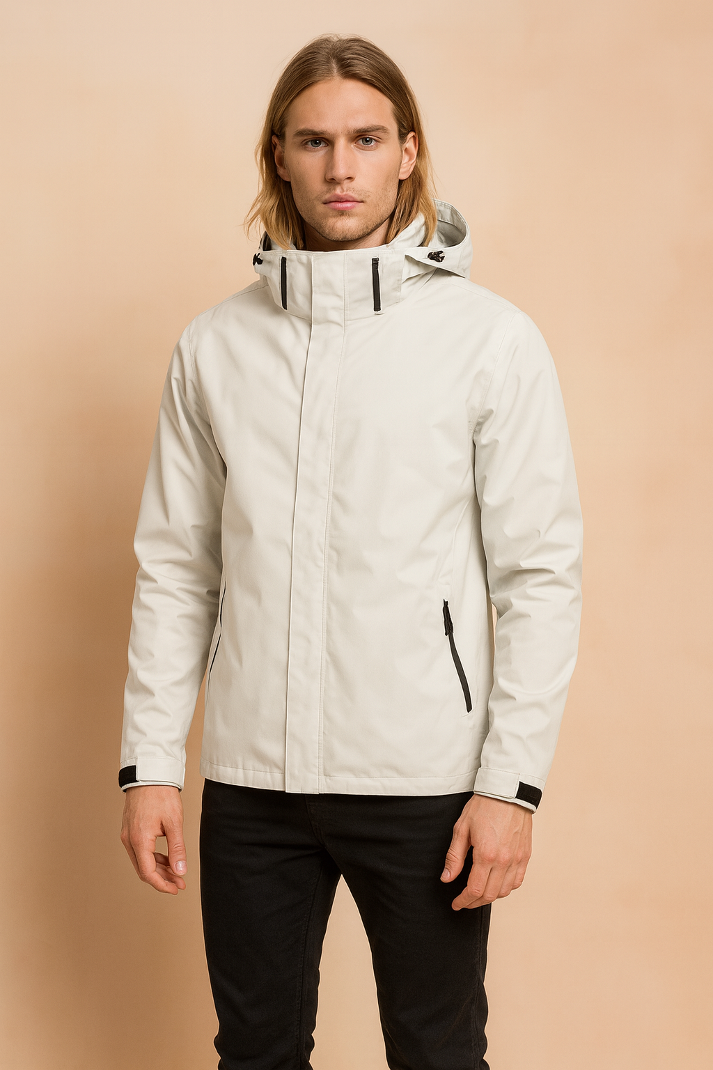 High-performance men's waterproof winter jacket with a hood, perfect for harsh outdoor conditions.