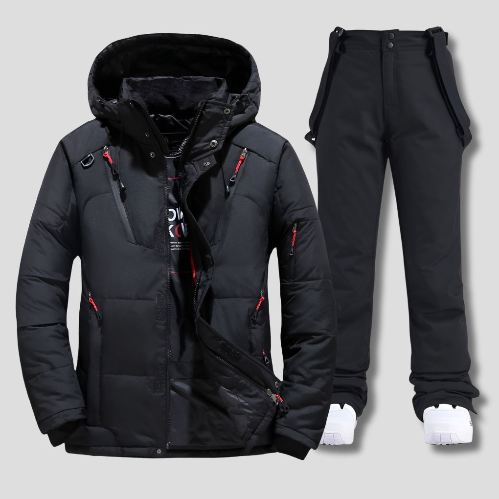 Men's weather-resistant ski suit for ultimate winter sports comfort and warmth.
