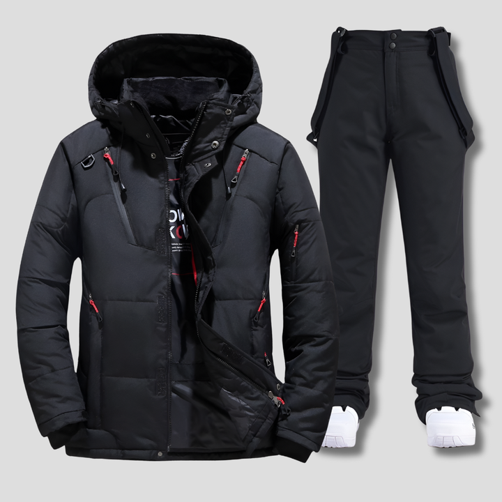 Men's weather-resistant ski suit for ultimate winter sports comfort and warmth.