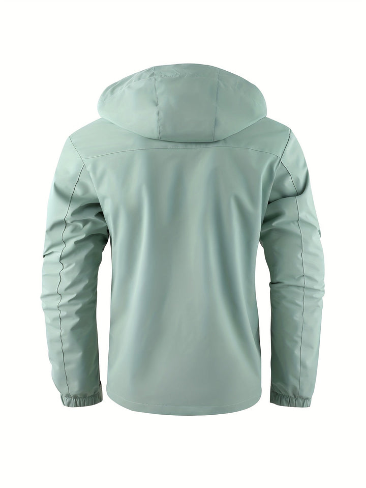 Durable men's hooded jacket, windproof & rainproof, perfect for outdoor adventures.