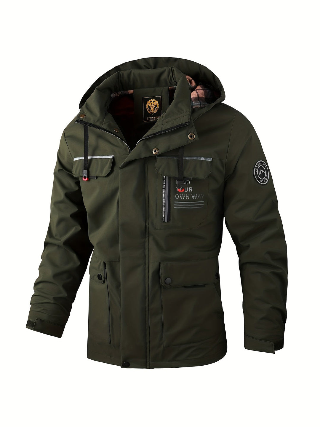 Stylish men's all-season jacket, weatherproof activewear for comfort & protection.