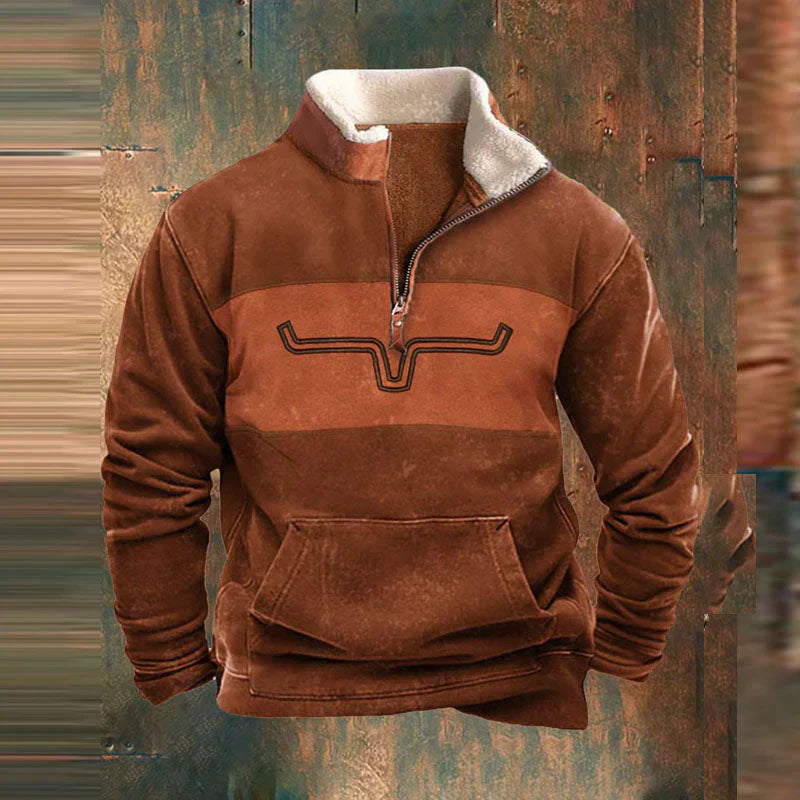 Stylish men's sweatshirt featuring a warm fleece pullover and convenient quarter zip closure.