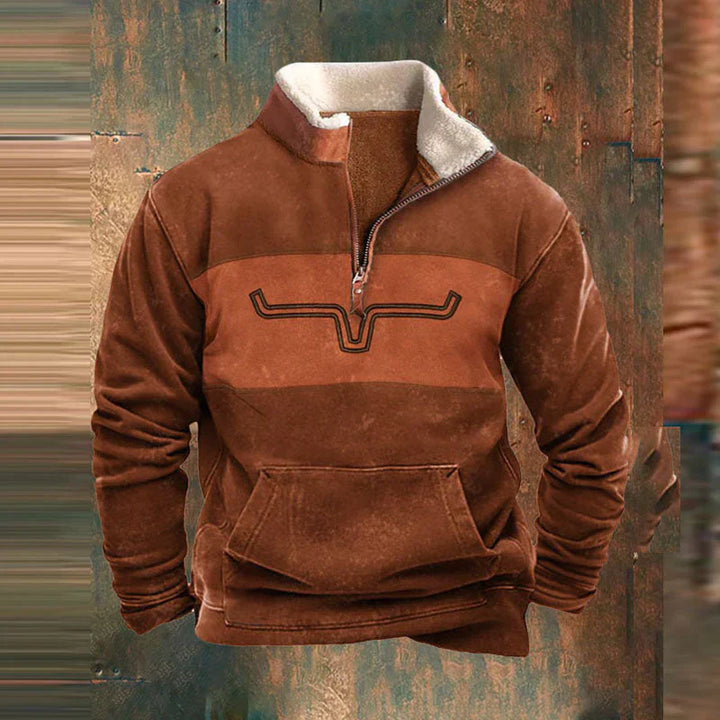 Stylish men's sweatshirt featuring a warm fleece pullover and convenient quarter zip closure.