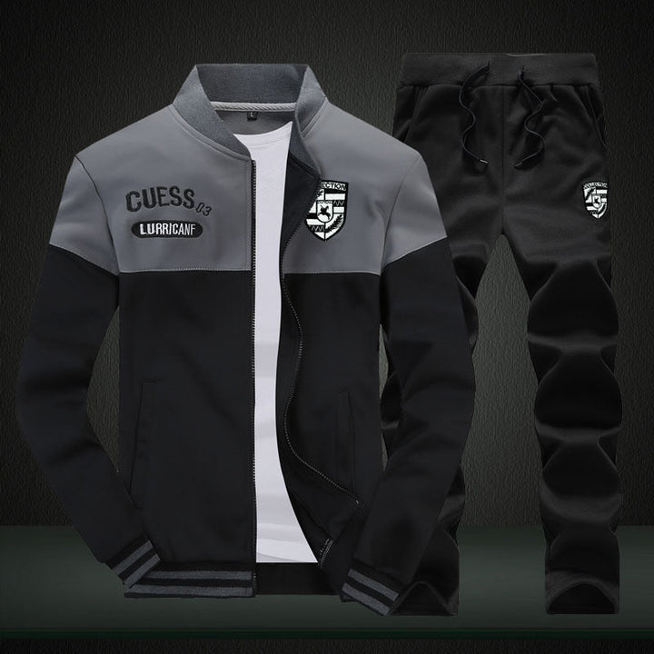 Men's white & blue sporty baseball tracksuit, an athletic activewear set for casual or fitness wear.
