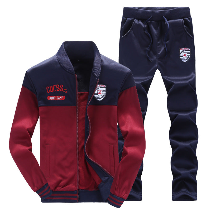 Full shot of men's white and blue athletic tracksuit, designed for comfort and modern sporty style.