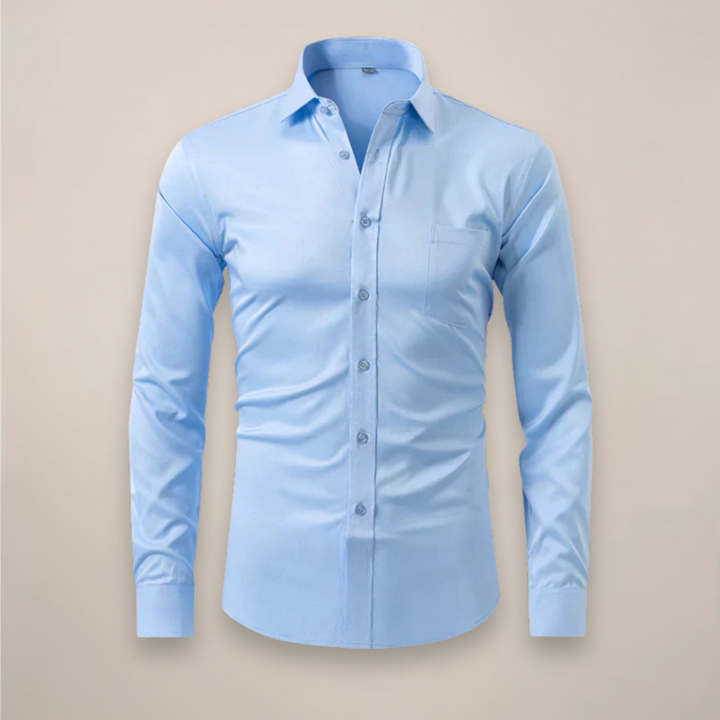 Professional grey structured fit men's dress shirt, wrinkle-free, versatile for any setting.