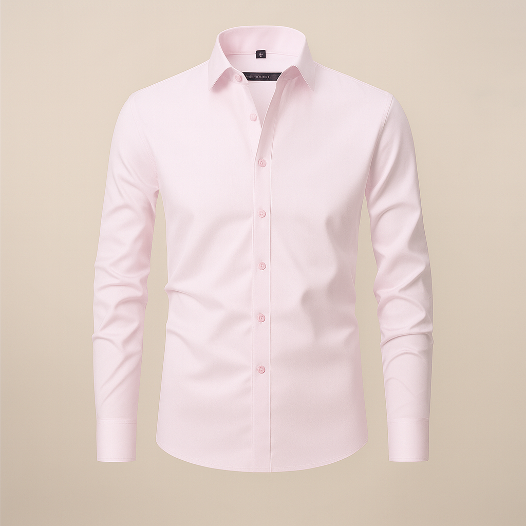 Comfortable men's structured fit dress shirt, wrinkle-free, long-sleeve, designed for easy care.