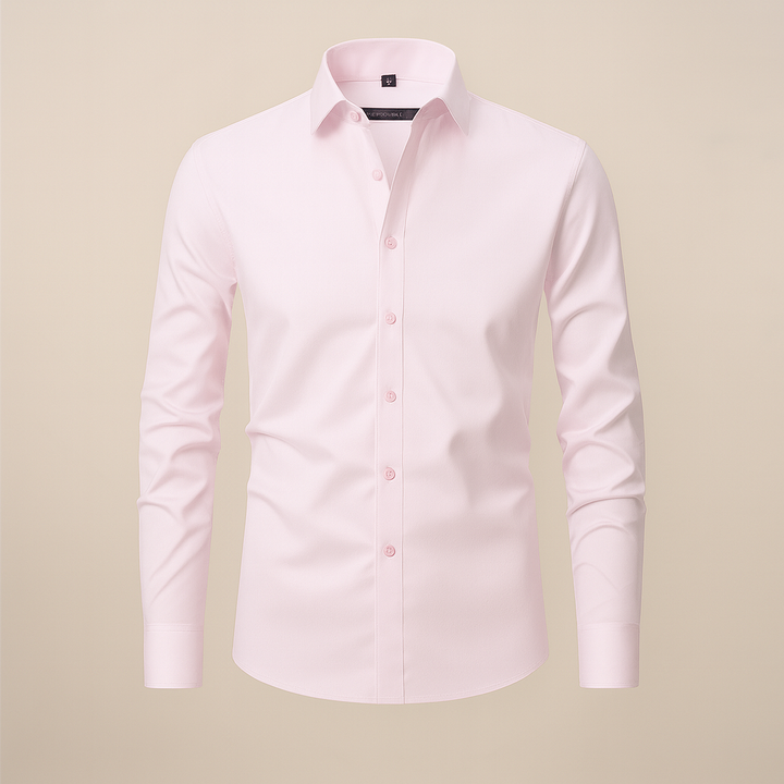 Comfortable men's structured fit dress shirt, wrinkle-free, long-sleeve, designed for easy care.