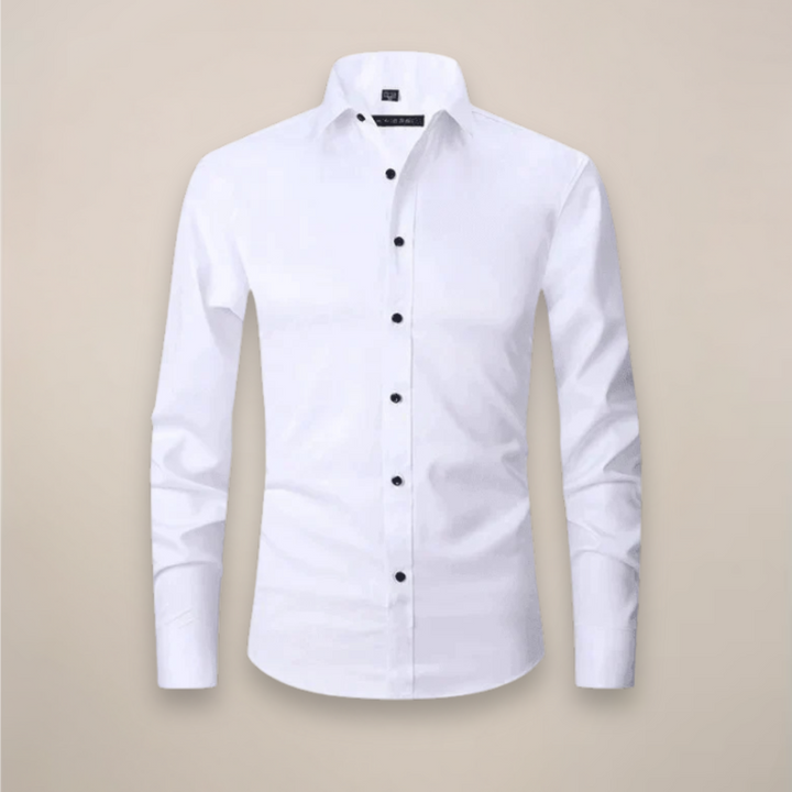 Versatile grey wrinkle-free long-sleeve structured fit dress shirt for men's fashion.