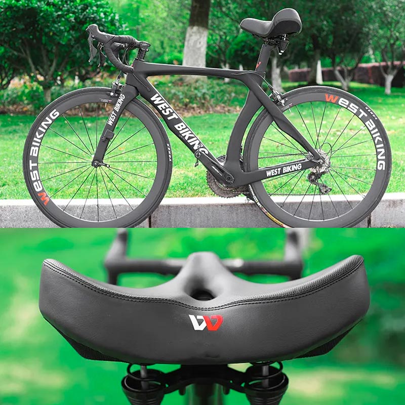 Men's wide comfort bike seat with anti-shock design for long rides. Durable, water-resistant cycling saddle.