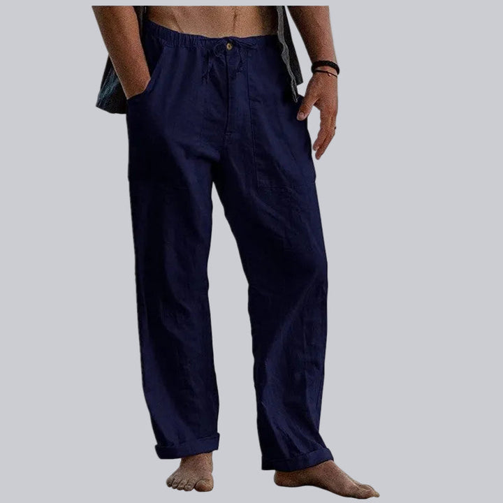 Stylish men's wide leg trousers, offering breathable comfort for summer casual wear & a relaxed modern look.