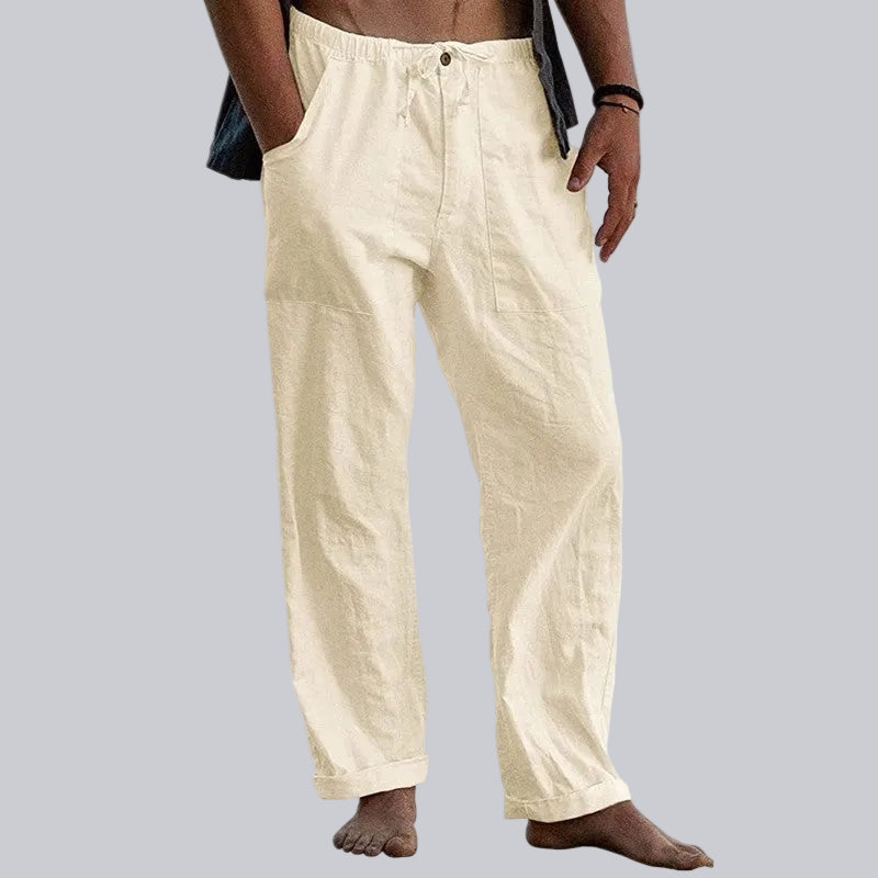 Versatile men's wide leg trousers, designed for ultimate summer comfort. Elegant, relaxed fit for everyday wear.