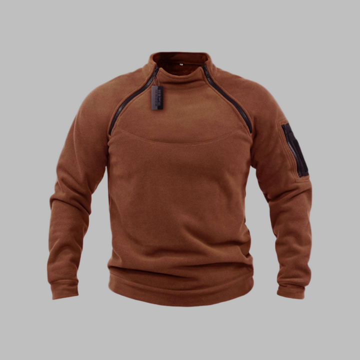 Men's wind-resistant thermal outdoor sweater, ideal for cold weather adventures & layering.