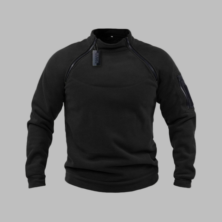 Stylish men's wind-resistant outdoor sweater, providing thermal warmth & protection for fall/winter.