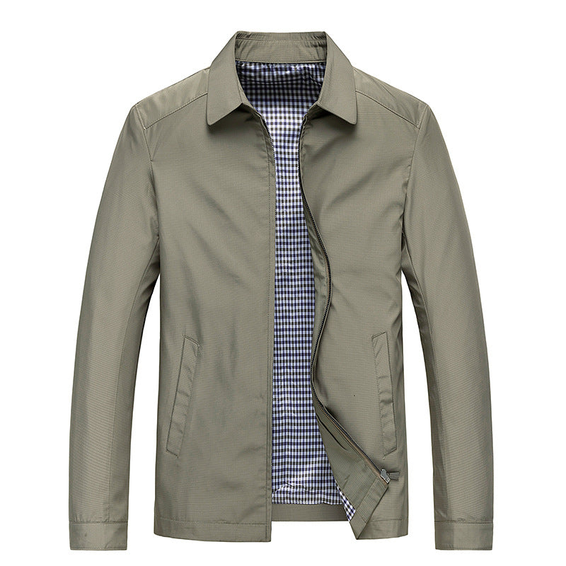 Light men's windproof jacket, full zip, ideal outerwear for travel or layering, features a trendy checked lining.