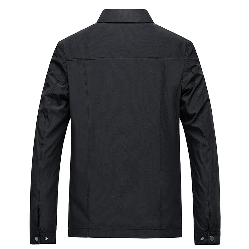 Durable men's windproof outerwear with convenient zip closure & a chic checked lining. Great for outdoor activities.