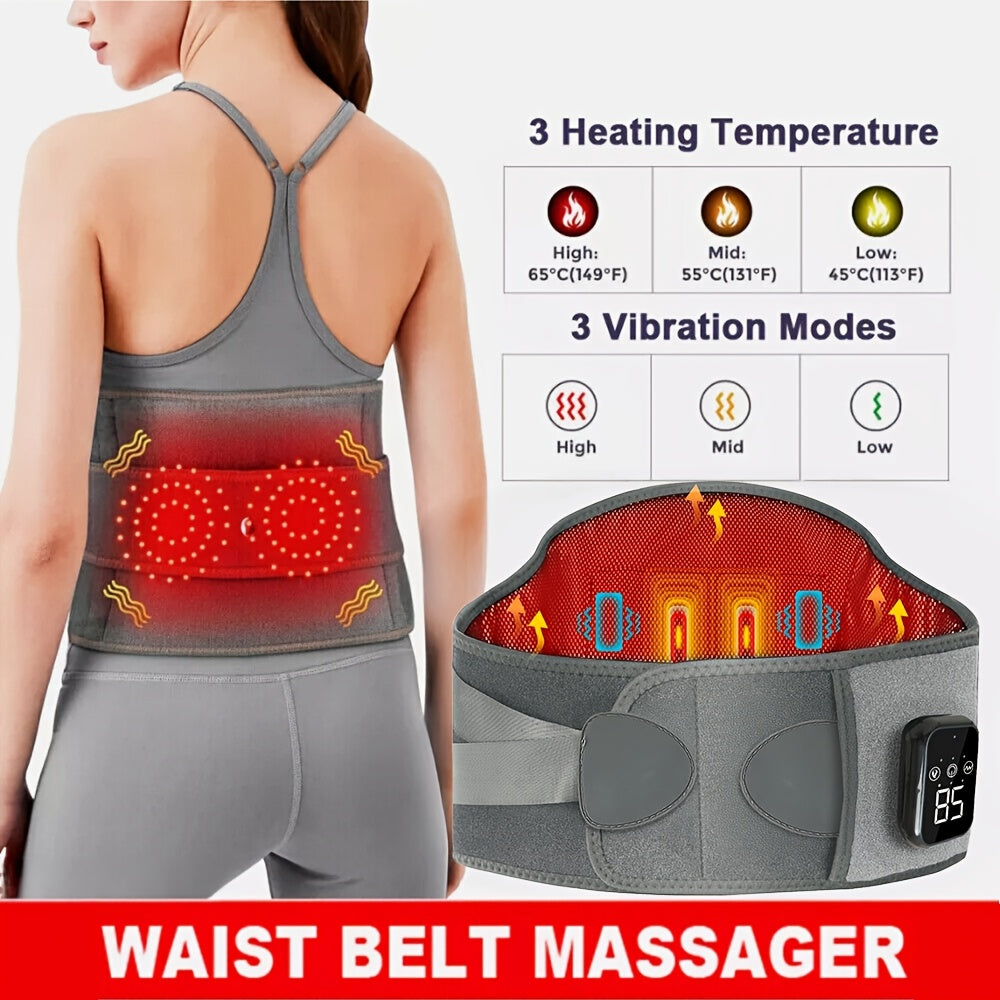 Close-up of the men's heated massage belt showing adjustable straps.